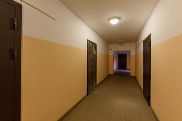 Russia, Moscow- October 19, 2019: interior room apartment public place, porch. doors, walls, corridors