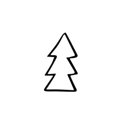 christmas tree hand drawn in doodle style. simple scandinavian liner. Element for design card, poster, icon, sticker. tree, forest, christmas
