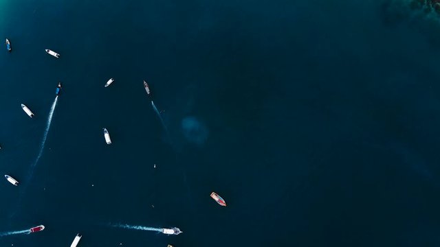 Aerial top view of boats in Thailands most popular sea bays