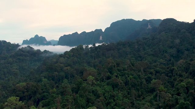 Cloudy day above mountains in Thailands nation park Khao Sok