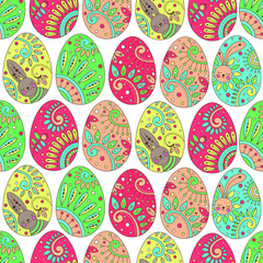 Seamless pattern with Easter eggs on a white background. Vector
