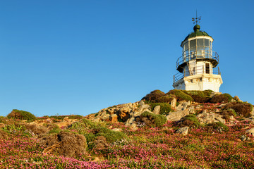 Fototapeta na wymiar Armenistis lighthouse in spring