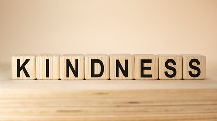 KINDNESS word made with building beige blocks