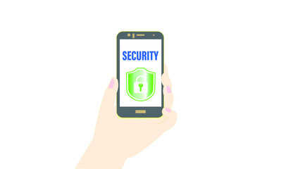スマートフォンを持つ女性の手とスマホのインターネットセキュリティ