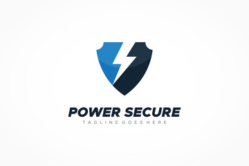 Flash Thunderbolt in Shield Electric Security Logo. Flat Vector Logo Design Template Element.