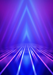 Dark abstract background. Empty scene in a nightclub. Neon purple and blue lights, smoke.