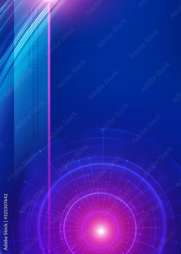 Poster dark tech abstract background with neon glow. cyber circle laser figure on abstract background