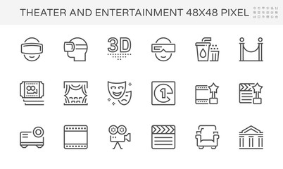 Theater and entertainment vector icon set design, 48X48 pixel perfect and editable stroke.