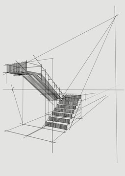 Architecture Stair drawing perspective Vector illustration 