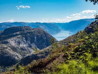 lynsefjord view from the famous preikestollen in norway