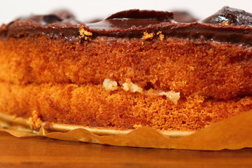 Chocolate Topped Sponge Cake with Prunes and Toffee Sauce