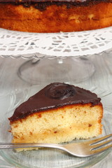 Chocolate Topped Sponge Cake with Prunes and Toffee Sauce