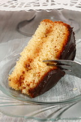 Chocolate Topped Sponge Cake with Prunes and Toffee Sauce