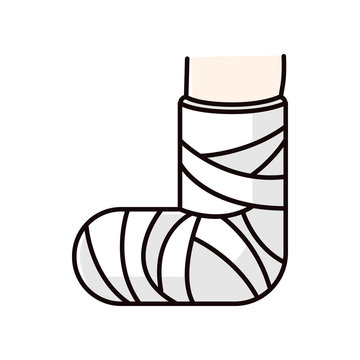 recommend clip art: Broken foot RGB color icon. Bone fracture. Injured leg in plaster, bandage. Amputated limb. Accident. Trauma treatment. Hurt joint. Medical condition. Isolated vector illustration