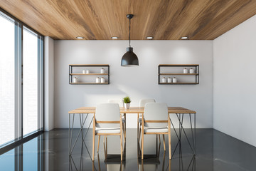 Panoramic white dining room interior