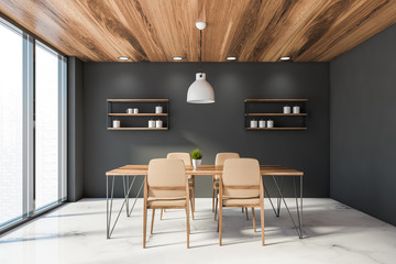Panoramic grey dining room interior