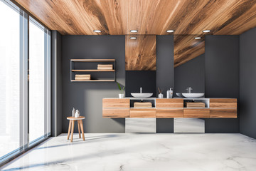 Luxury grey bathroom interior with double sink