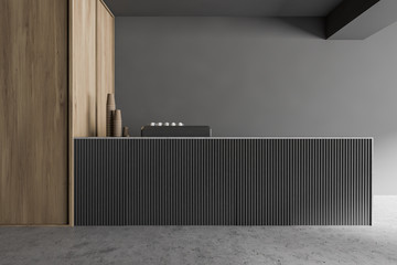 Gray counter in modern coffee shop interior