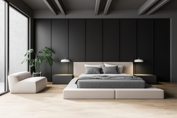 Modern gray master bedroom interior