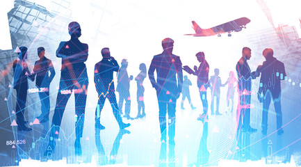 Diverse business people and digital graph