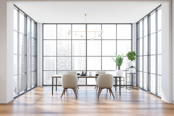 Luxury panoramic white dining room