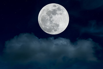 Fototapeta na wymiar Full moon over blurred cloud on the sky.