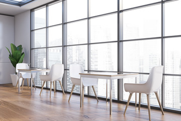 Stylish white panoramic restaurant corner