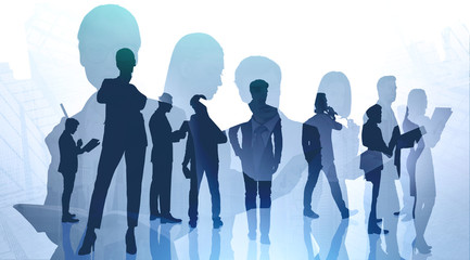 Teamwork and communication business people in city