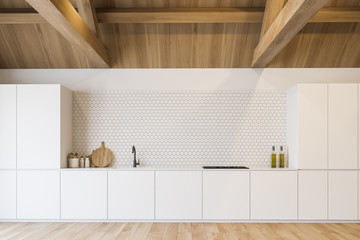 Luxury mansion kitchen interior with countertops