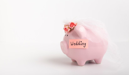 Marriage is labeled on the pig. Saving money for wedding