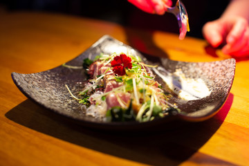 Fototapeta na wymiar japanese food fish food toro preparation