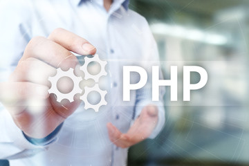 PHP, Web development concept on virtual screen.