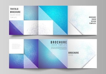 Fototapeta premium Minimal vector editable layout of square format covers design templates for trifold brochure, flyer, magazine. Big Data Visualization, geometric communication background with connected lines and dots.