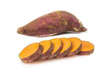 Fresh Organic Orange Sweet potatoes delicious (yam) isolated on white background