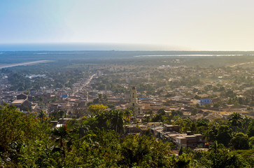 Landscape and scenery of the surroundings of Trinidad, Cuba, as seen from viewpoint Cerro de la Vigia during sunset