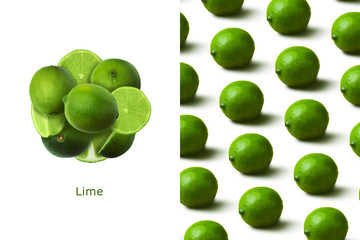 Creative layout made of lime pattern. Flat lay. minimalism concept.
