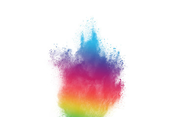 Colorful powder explosion on white background. Colored cloud. Colorful dust explode. Indian festival Holi