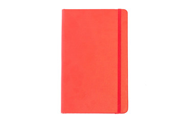 Red closed notebook mockup isolated on white background.