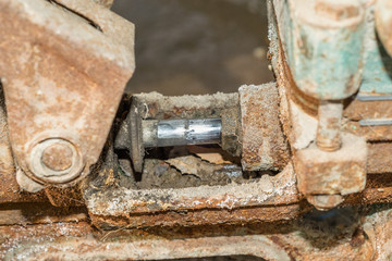 plumbing water pump closeup in village