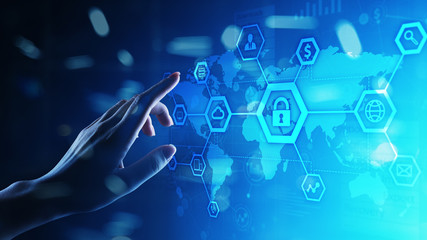 Cyber security, Information privacy, Data protection. Internet and technology concept on virtual screen.