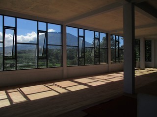 glass window frame with a mountain background