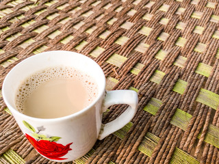closeup of a white mug or cup of coffee 