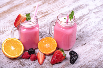 Smoothies prepared with assorted fruits