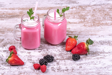 Smoothies prepared with assorted fruits