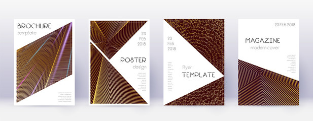 Triangle brochure design template set. Gold abstra