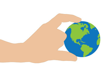 Vector silhouette of hand hold world on white background. Symbol of save planet.