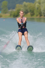 perfect view of a woman on water ski