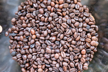 coffee beans on burlap background