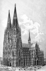 Dom cathedral Kohl Germany / Engraved antique illustration from Brockhaus Konversations-Lexikon 1908 - obrazy, fototapety, plakaty