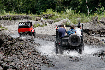 Tourist jeep at Merapi lava tour, Yogyakarta, Indonesia © Ibenk.88